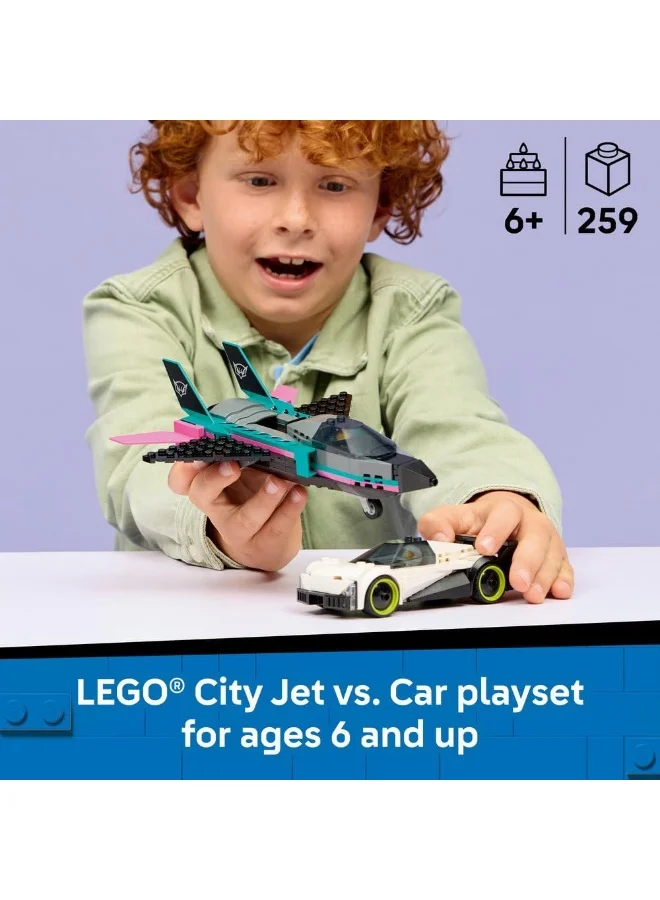 ليغو ليغو سيتي الطائرة النفاثة مقابل السيارة، مجموعة بناء للأطفال بعمر ٦ سنوات وأكثر (٢٥٩ قطعة) 60489